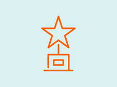 An orange vector design of a star-shaped trophy with a blue background. 