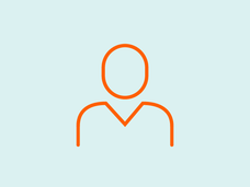 An orange vector design of a person with a blue background.