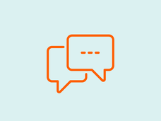 An orange vector design of two speech bubbles with a blue background.