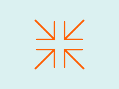 An orange vector design of 4 arrows pointing to the center with a blue background.